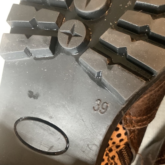 EUC Chunky Leather bootie BROWN & LEOPARD US 8 EU 39 - Picture 10 of 14